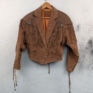 VTG Mixed Blues Jacket Women's Small Brown Suede Fringe Western Concho Boho 90s